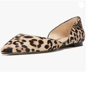 YDN Leopard Casual Pointed Toe Flats Slip on Block Low Heel Dorsay Pumps Comfy